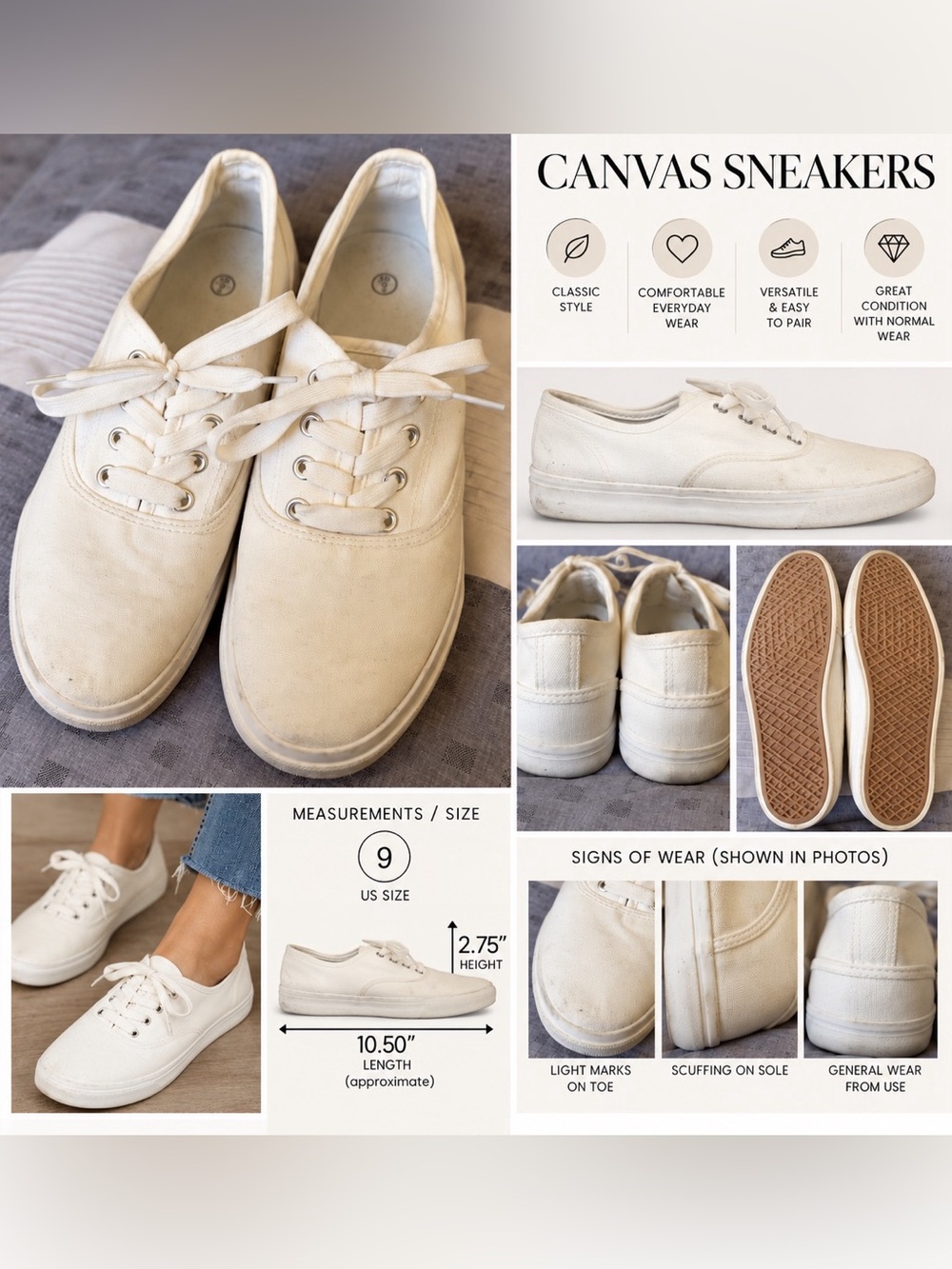 Canvas Sneakers White US 9